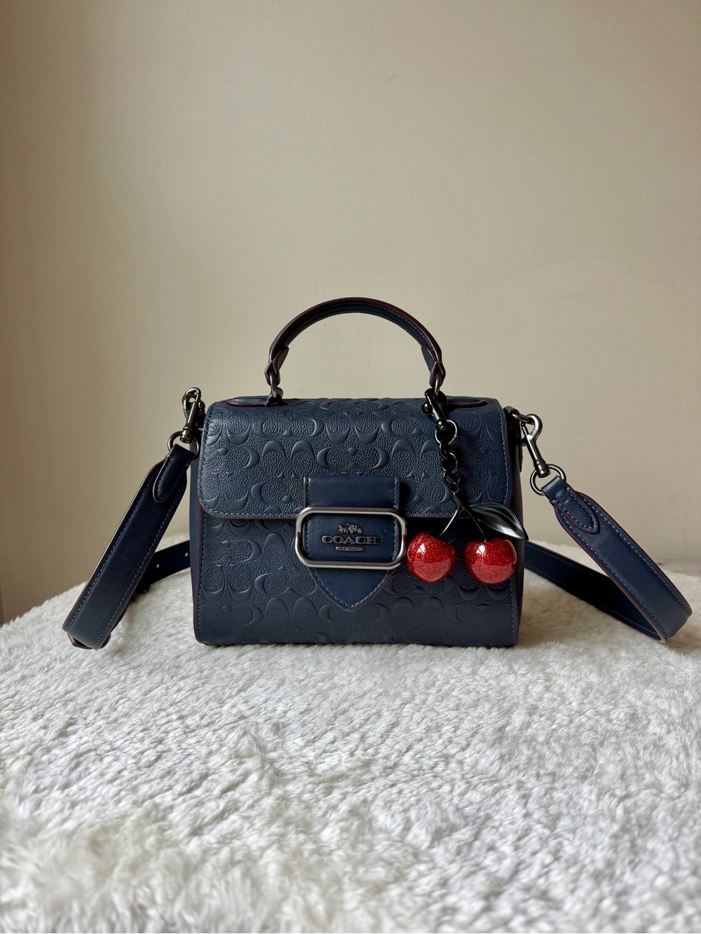 Coach Morgan Crossbody Bag  in blue Embossed Leather with charm